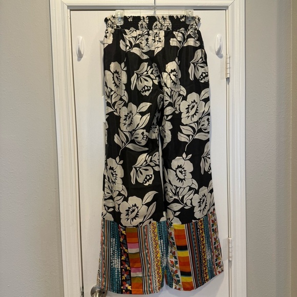 Anthropologie Pinkerton Silk Pants Women’s Small Black White Floral Boho Hippie - Picture 3 of 12